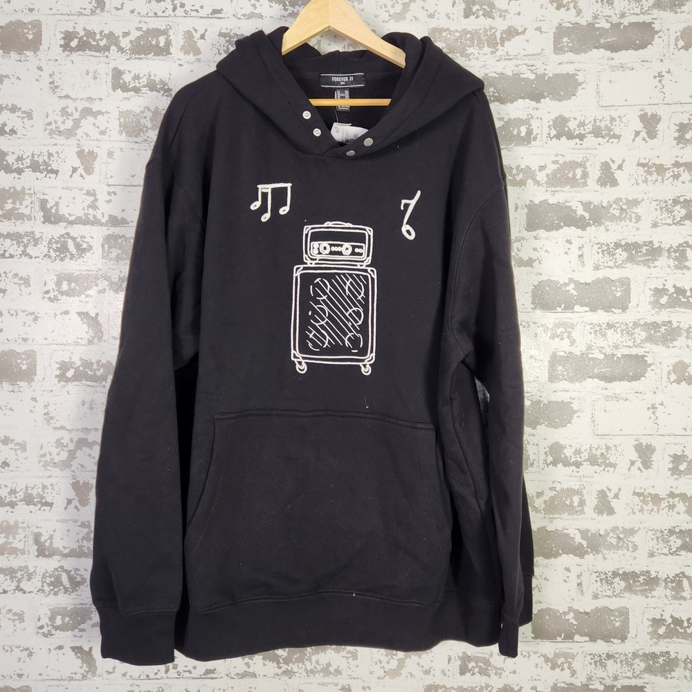 Forever 21 Men's XXL Music‎ Graphic Hoodie Black Keyboard Turntable Mic Pullover